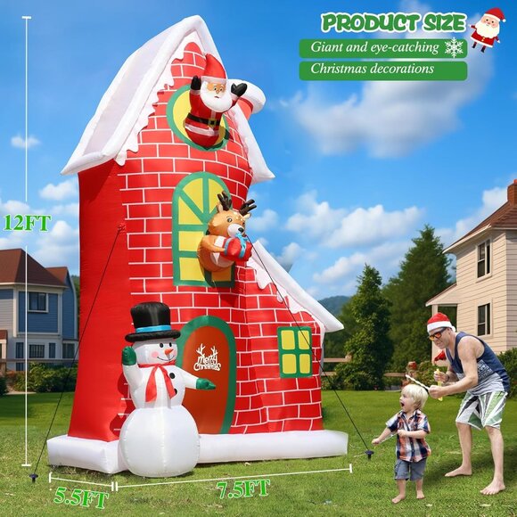 ⚡12FT Christmas Inflatable Castle with Santa Snowman and Reindeer Outdoor Decor - Picture 2 of 7
